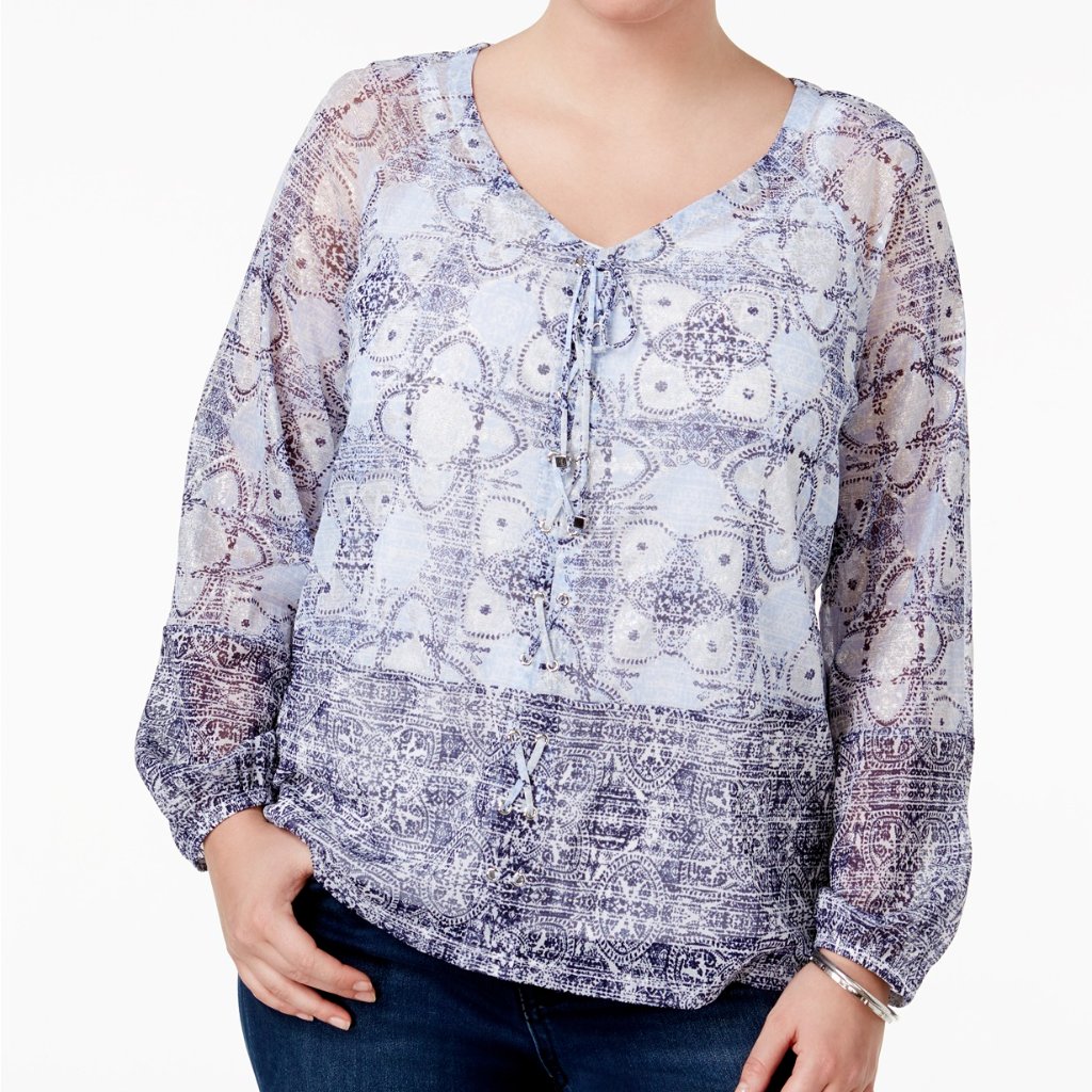 Inc International Concepts Plus Size Lace-Up Peasant Top, Size 0x, Retail $74.50